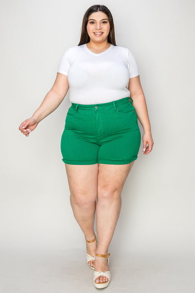 Kelly Green Tummy Control Denim Shorts