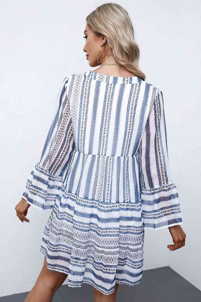 Abstract Notched Neck Tiered Dress