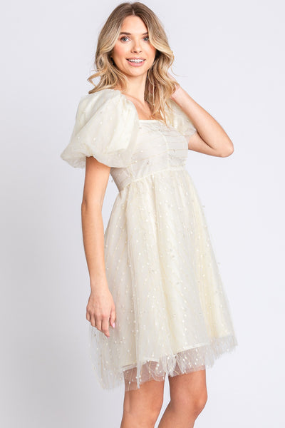 Pearl Puff Sleeve Babydoll Dress