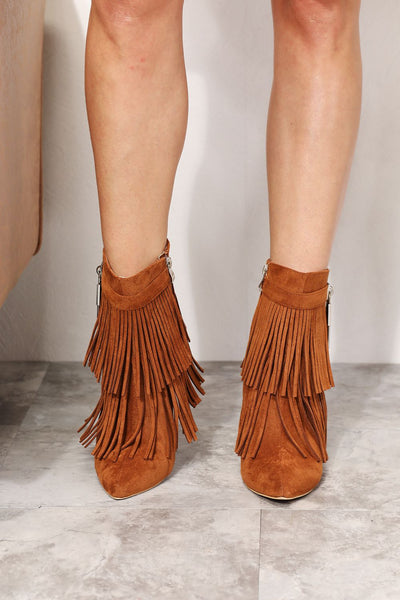 Caramel Tassel Wedge Heel Ankle Booties