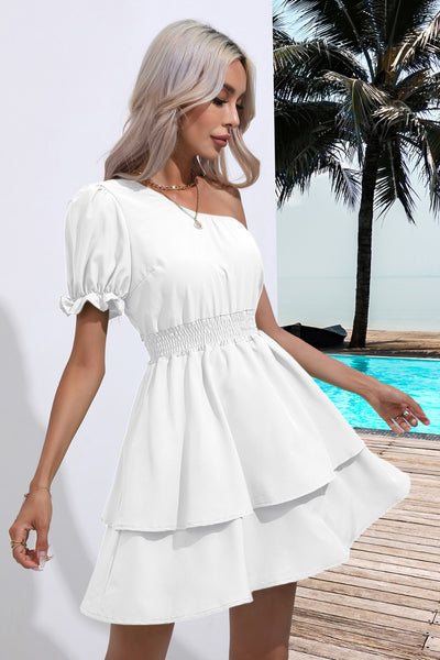 Single Shoulder Layered Mini Dress