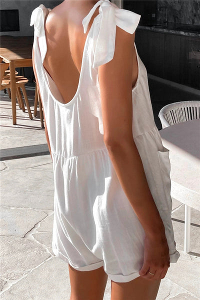 Scoop Neck Tie Shoulder Romper+