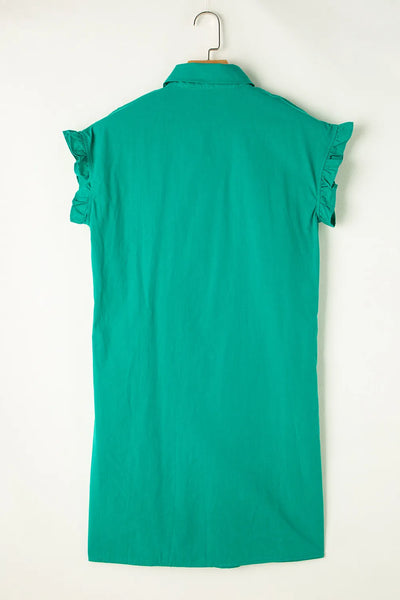 Green Ruffled Flounce Sleeve Dress