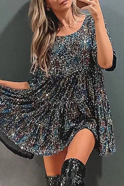 Sequin Half Sleeve Babydoll Dress