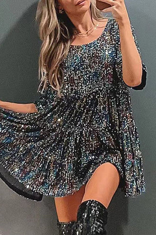 Sequin Half Sleeve Babydoll Dress