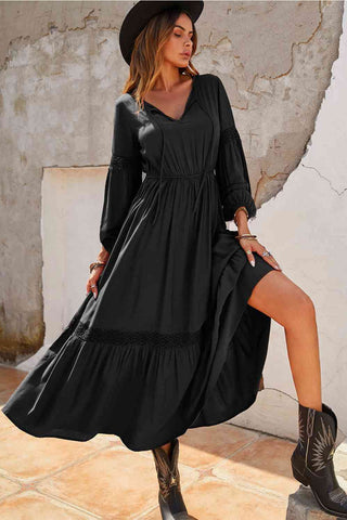 Tie Neck Balloon Sleeve Midi Dress