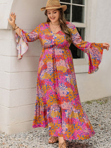 Floral V-Neck Long Sleeve Maxi Dress+