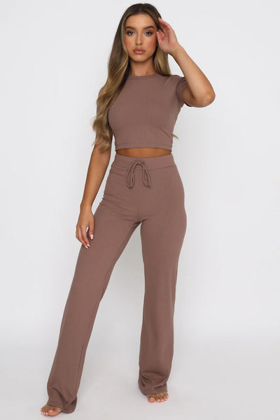 Short Sleeve Crop Top and Drawstring Pants Set