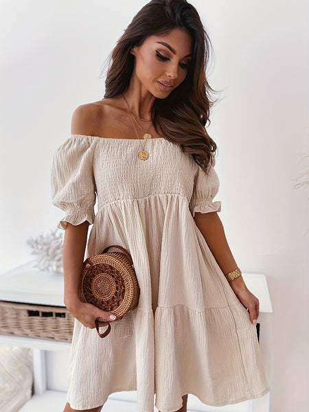 Ruffled Off-Shoulder Short Sleeve Dress+