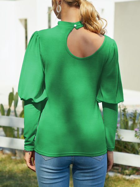 Green Cutout Mock Neck Top