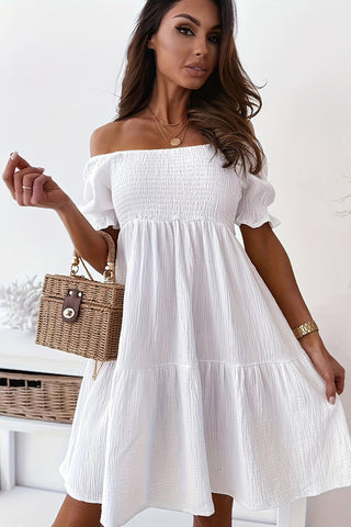 Ruffled Off-Shoulder Short Sleeve Dress+