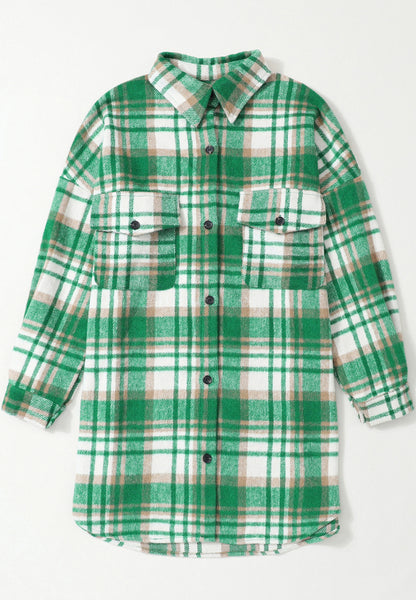 Green Plaid Flap Pocket Shacket