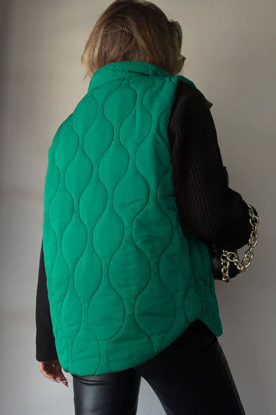 Green Collared Neck Vest with Pockets