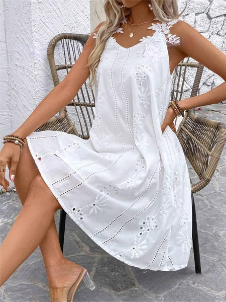 White Eyelet Applique Dress