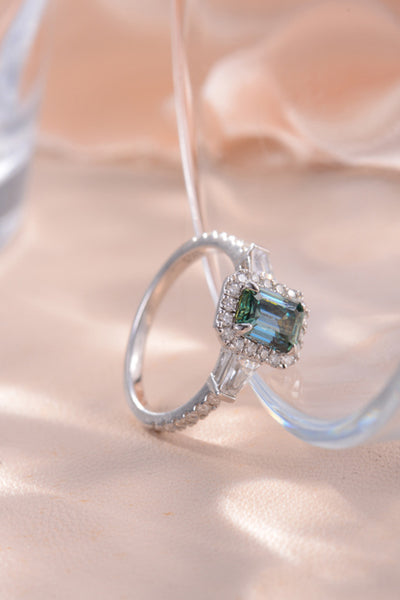 1 Carat Green Moissanite Sterling Silver Ring