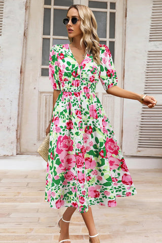 Floral Short Sleeve Midi Dress