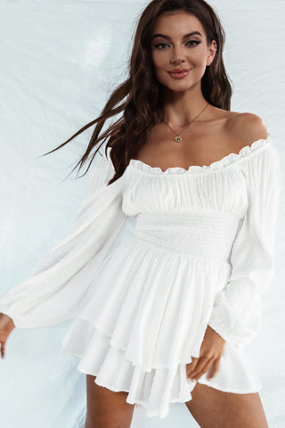 Off Shoulder Smocked Waist Romper