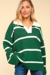 Green & White Striped Sweater