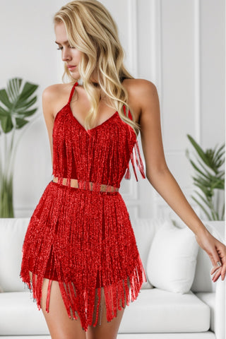 Red Sparkly Fringe Two-Piece Set