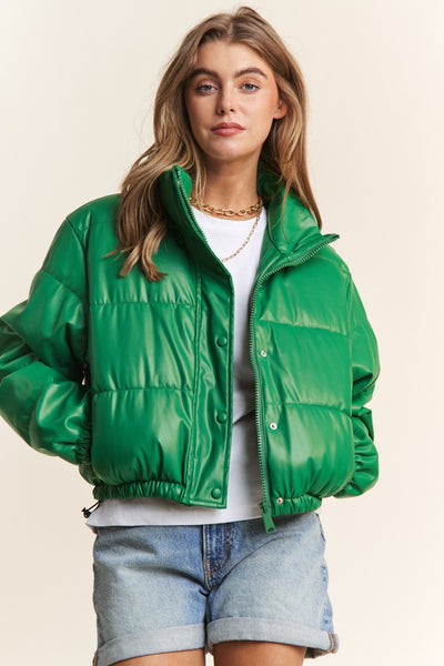 Green Cropped Puffer Jacket