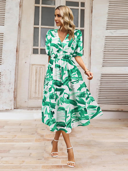 Floral Short Sleeve Midi Dress