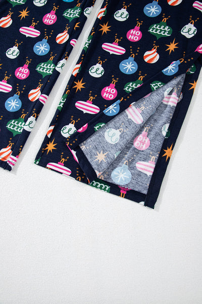 Christmas Ornaments Printed Navy Pajama Set