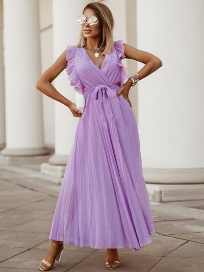 Pleated Surplice Maxi Dress