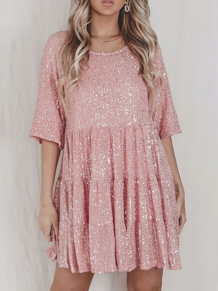 Sequin Half Sleeve Babydoll Dress