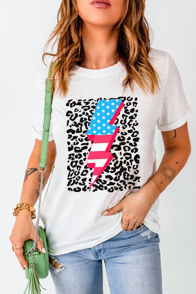 USA Lightning Leopard Graphic T-Shirt