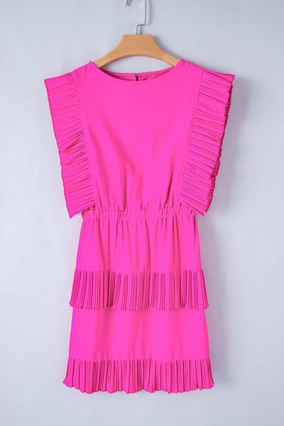 Hot Pink Cap Sleeve Layered Dress