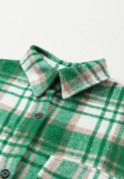 Green Plaid Flap Pocket Shacket