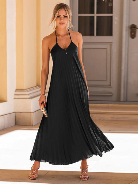 Pleated Halter Neck Maxi Dress