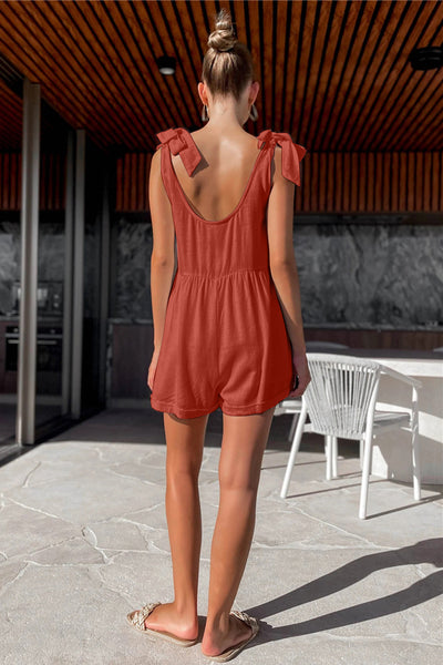 Scoop Neck Tie Shoulder Romper+