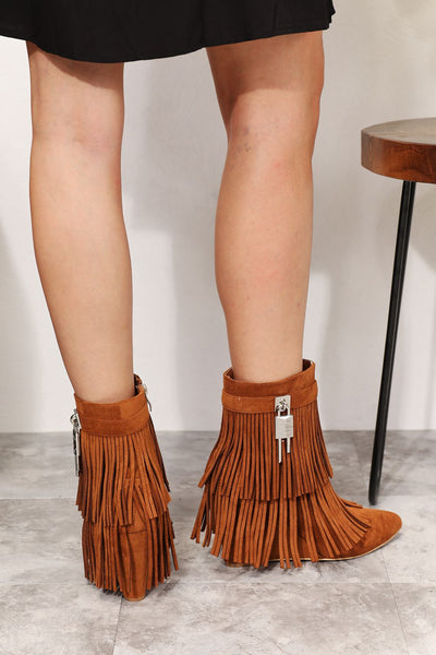 Caramel Tassel Wedge Heel Ankle Booties