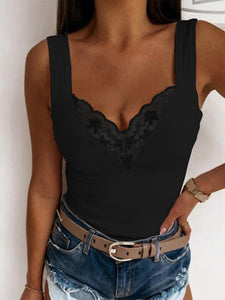 Sweetheart Neck Lace Plunging Tank+