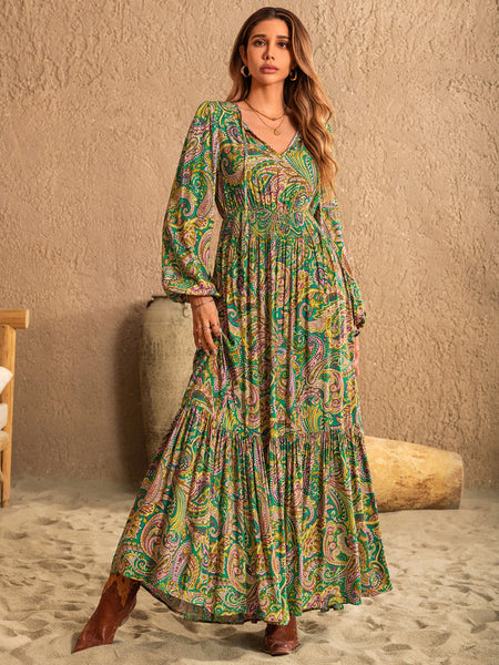 Matcha Green Paisley Long Sleeve Dress