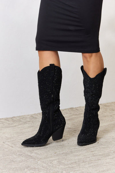 Black Rhinestone Knee High Cowboy Boots