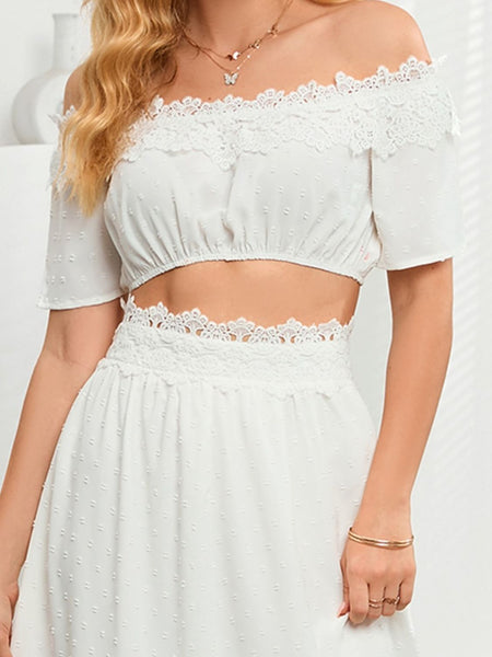 White Off-The-Shoulder Top and Long Skirt Set