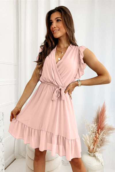 Ruffled Surplice Cap Sleeve Dress+