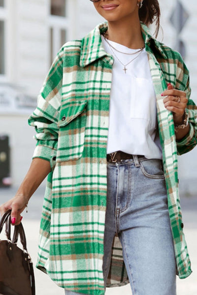 Green Plaid Flap Pocket Shacket