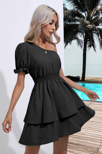 Single Shoulder Layered Mini Dress