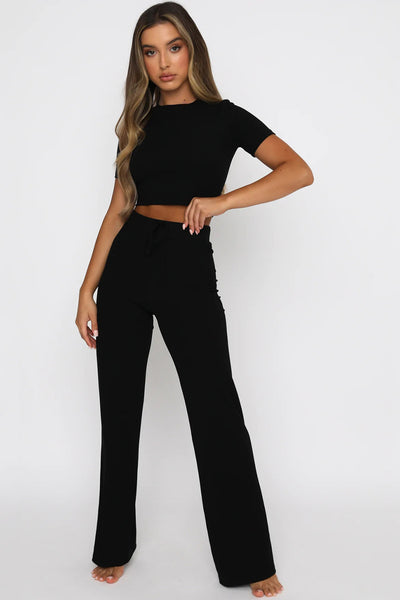 Short Sleeve Crop Top and Drawstring Pants Set