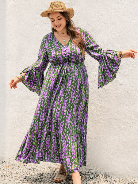 Floral V-Neck Long Sleeve Maxi Dress+