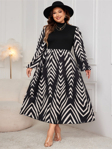 Mock Neck Long Sleeve Midi Dress+