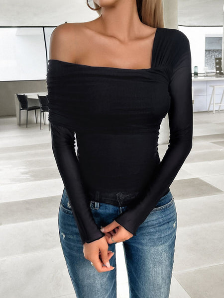 Ruched Asymmetrical Long Sleeve Shirt