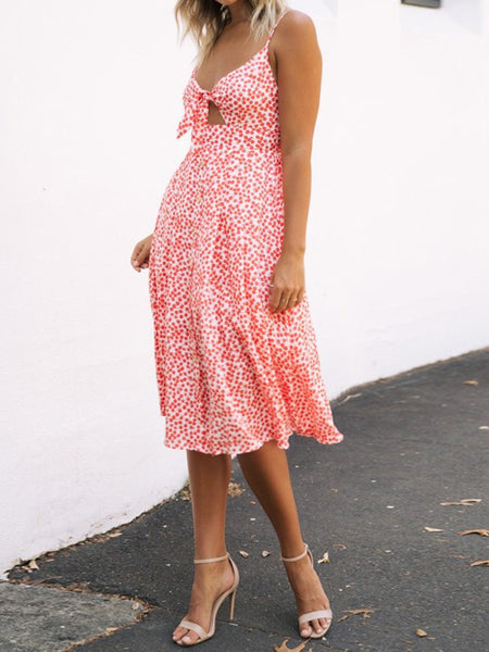 Bow and Buttons Smocked Midi Dress