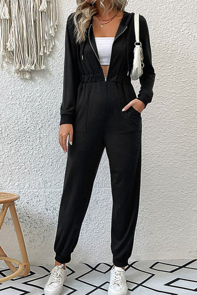 Black Hooded Jogger Jumpsuit