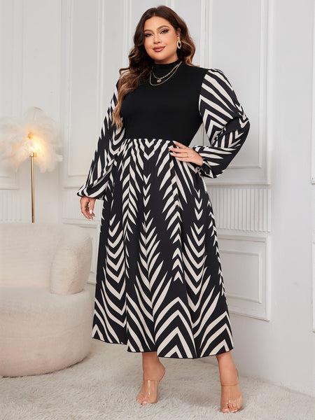 Mock Neck Long Sleeve Midi Dress+