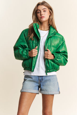 Green Cropped Puffer Jacket