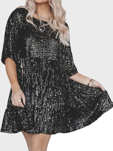 Sequin Half Sleeve Babydoll Dress